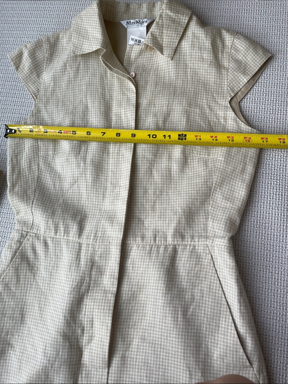 MaxMara Cap sleeve Cream plaid Linen Midi Dress - Cream Plaid -EU 32-US 0 - Picture 10 of 13